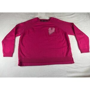 Aqua By Kerry Rosenthal Women's MEDIUM Hot Pink Sweater With Heart